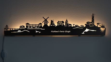 Wandsilhouette Fischland Darß Zingst-Edelstahl-80 cm-LED Licht