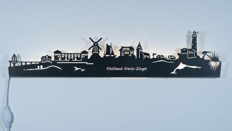 Wandsilhouette Fischland Darß Zingst-Edelstahl-120 cm-LED Licht