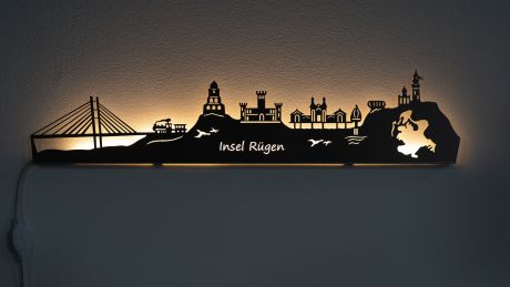Wandsilhouette Insel Rügen-Edelstahl-80 cm-LED Licht