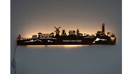 Wandsilhouette Fischland Darß Zingst-Edelrost-80 cm-LED Licht