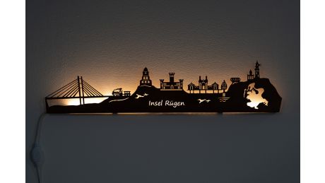 Wandsilhouette Insel Rügen-Edelrost-140 cm-LED Licht